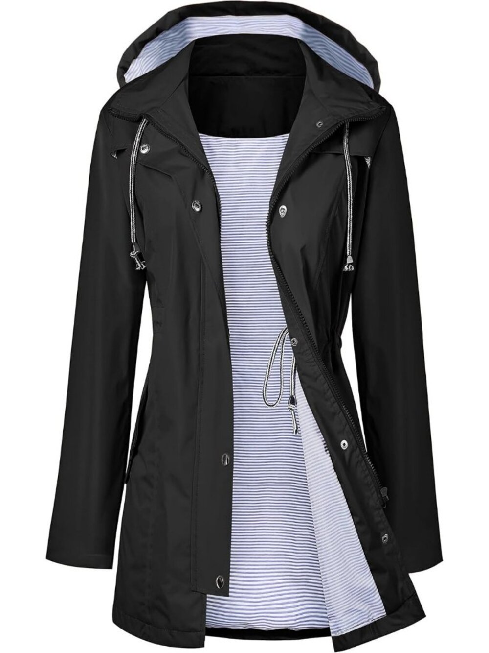 Waterproof Long Hooded Raincoat for Women - Lined Windbreaker Travel Jacket